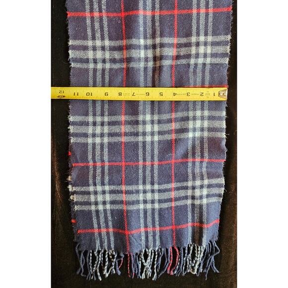 BURBERRYs of London 100% Lambswool Blue & Red Scarf Nova Check Vintage - Picture 5 of 8
